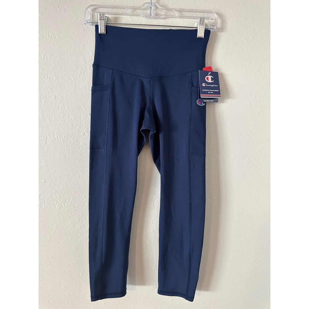 Champion Womens 7/8 Authentic Leggings Blue High Waist Pockets XS New